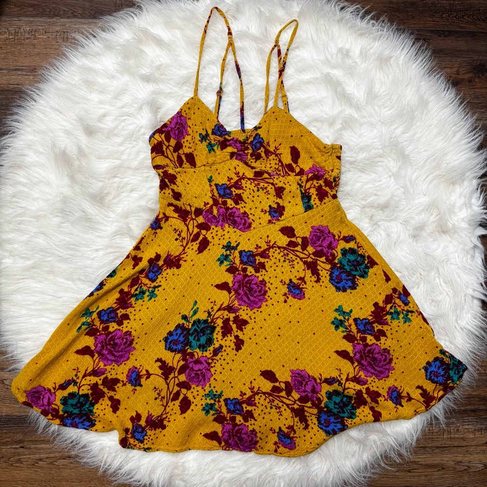 Free People Intimately Mustard Color Floral Dress size Medium